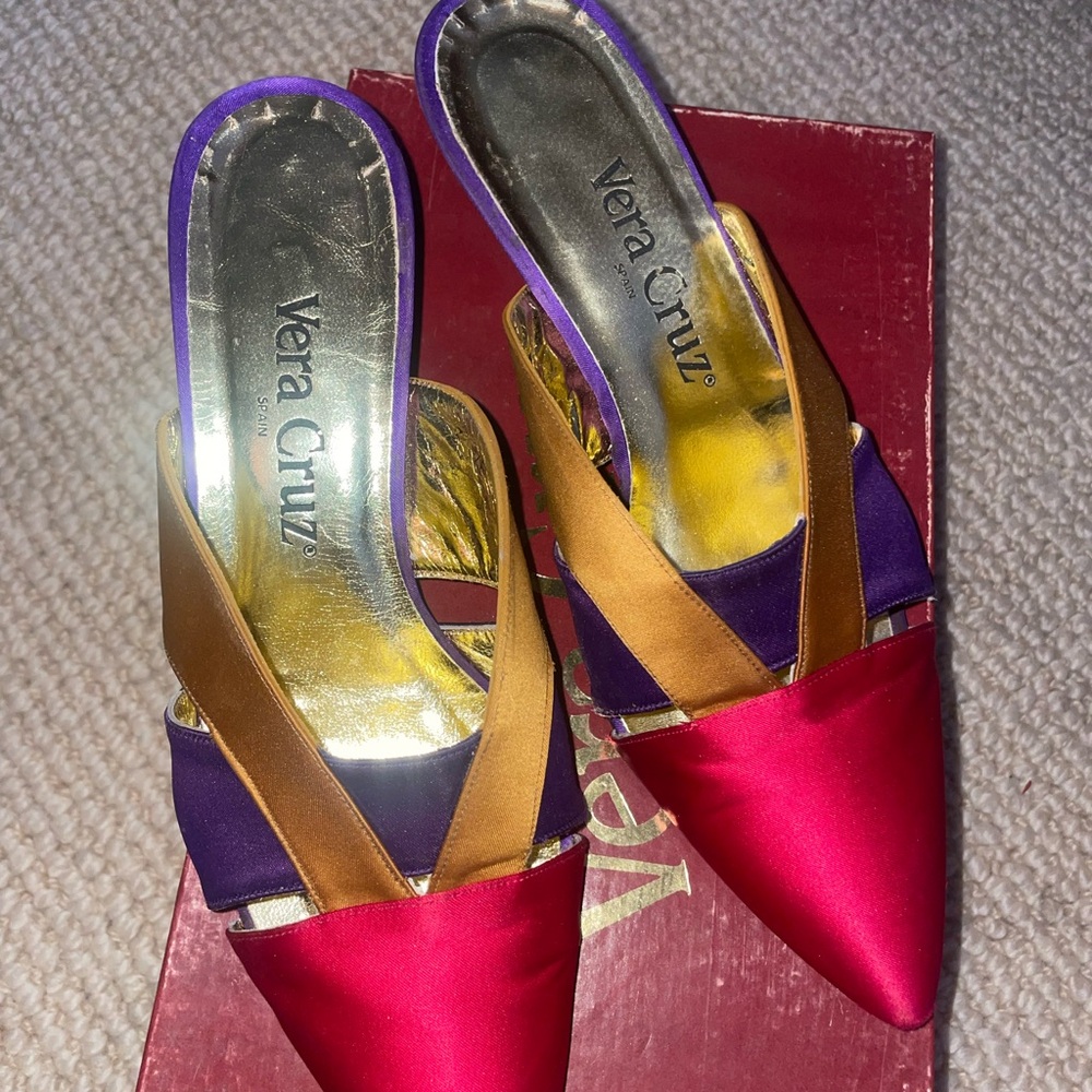 Women's Satin Heels - Red, Purple, and Gold